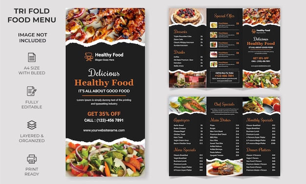 Vector Trifold Food Menu Brochure Template