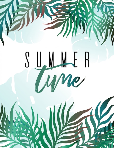 Vector tropical leaves summer banners on white background. 