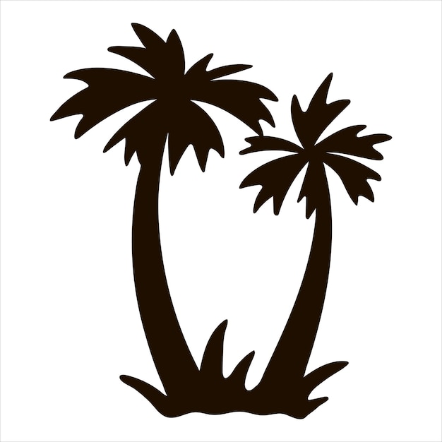 Vector tropical palm tree silhouette Black jungle foliage icon Hand drawn exotic plant isolated on white background Black summer greenery illustrationxA