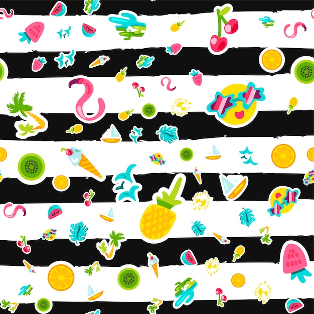 Vector Tropical Summer Seamless Pattern in doodles