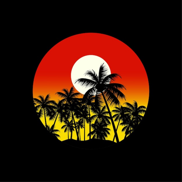 Vector tropical sunset silhouette illustration