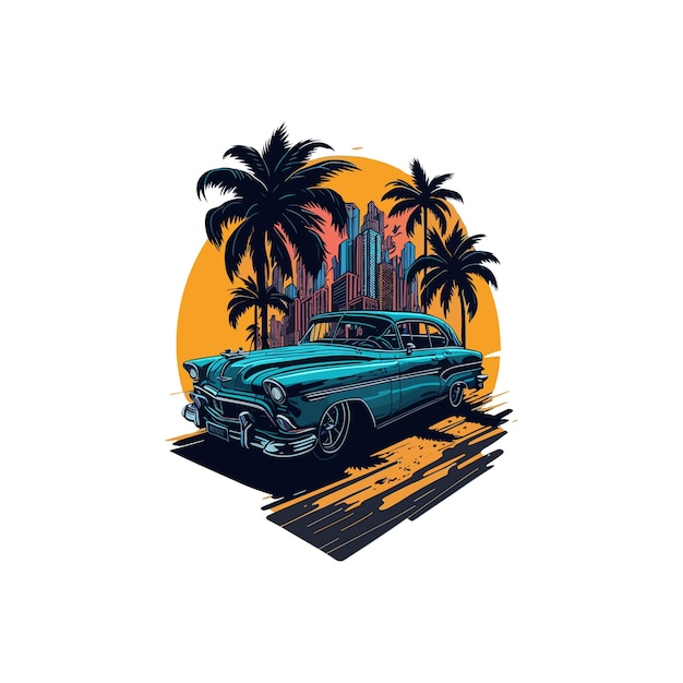 Vector tshirt for a car and city background in the Miami street