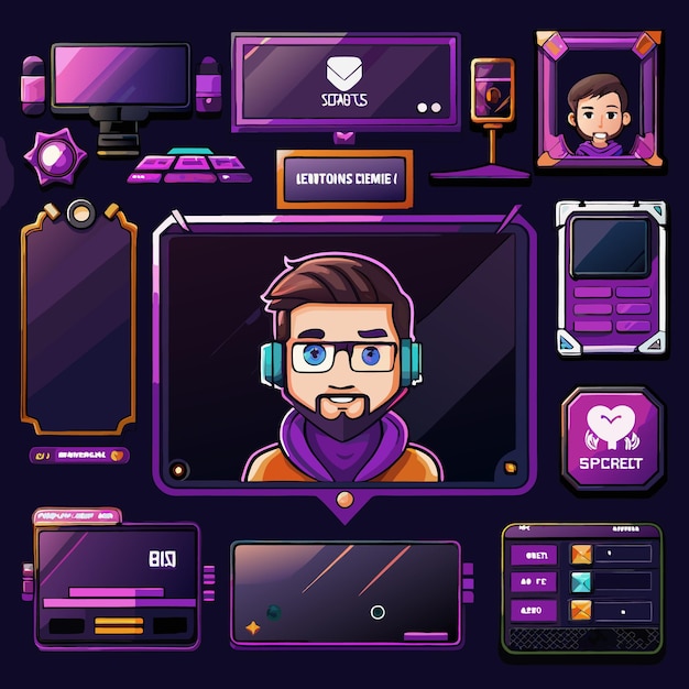 Vector Twitch Overlay Live Stream template set Vector live stream template set