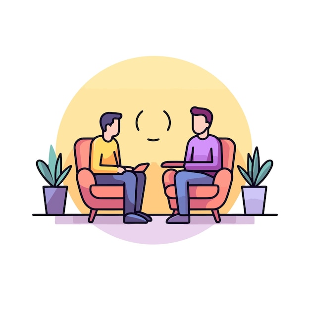 Vector of two people engaged in a conversation while seated in chairs