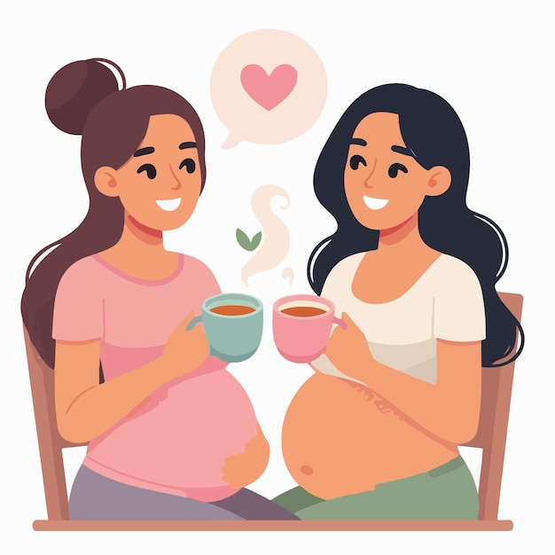 vector two pregnant women drinking tea