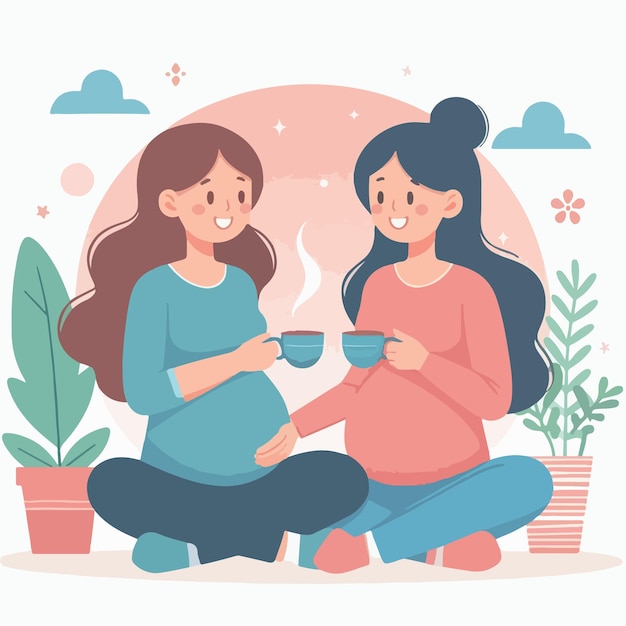 Vector vector two pregnant women drinking tea