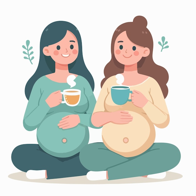 vector two pregnant women drinking tea