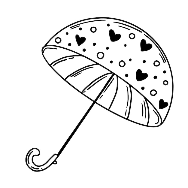 Vector umbrella Doodle umbrella decorated with hearts Cute element isolated on a white background