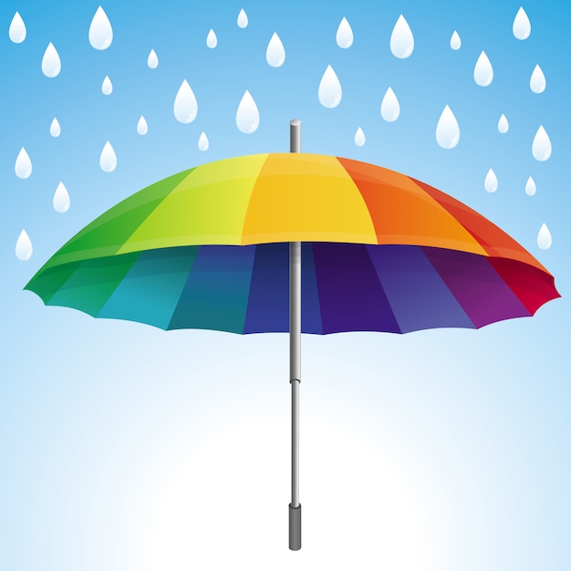 Vector umbrella and rain drops in rainbow colors - abstract weather concept