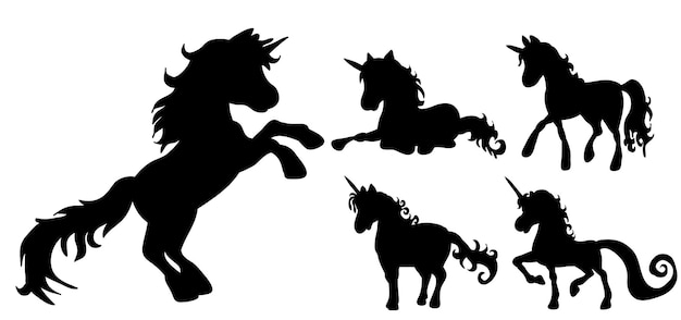 Vector unicorn silhouette set