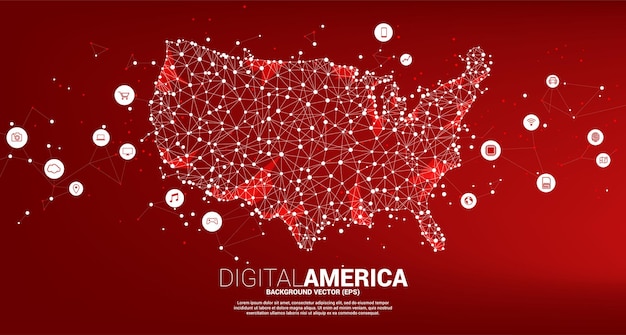 Vector United States map from Polygon dot connect line with digital lifestyle icon. Concept for America digital network connection.