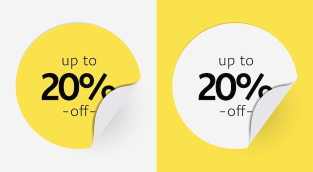 Vector Up to 20 percent Sale Buttons Shape Banner Design Set Yellow white Round Creative Banners