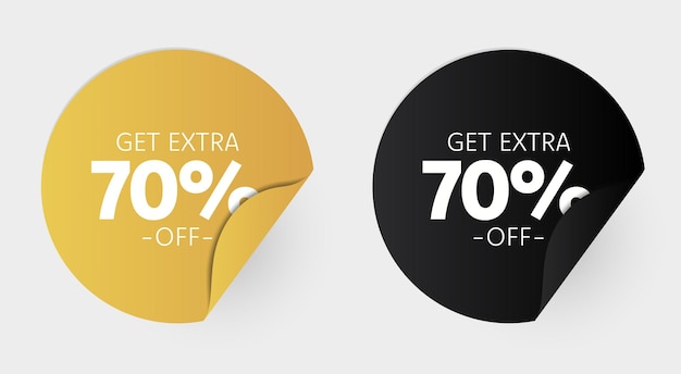 Vector Up to 70 percent Sale Buttons Shape Banner Design Set Orenge black Round Creative Banners