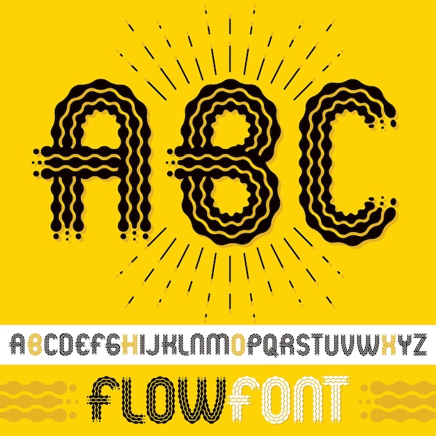 Vector upper case modern pop alphabet letters, abc set. Rounded bold retro font, typescript can be used in art creation. Made with flowing lines.