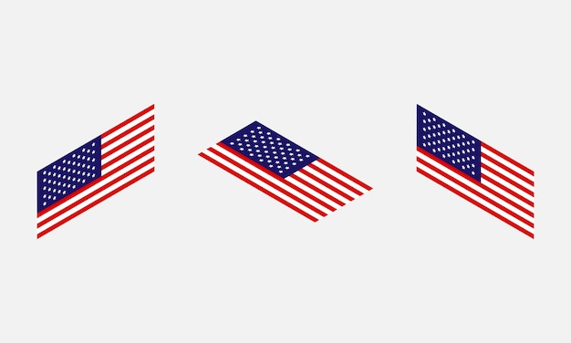 Vector USA flags set in isometric. American flags isolated on white background. Vector EPS 10