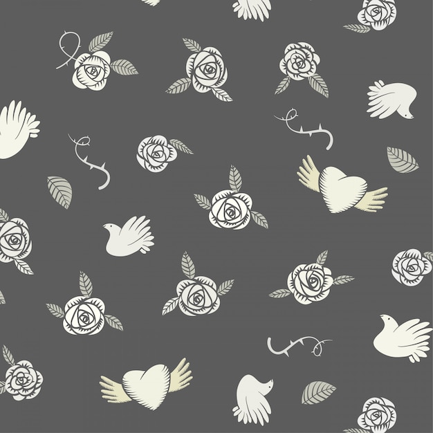 Vector valentine seamless monochrome light and white pattern