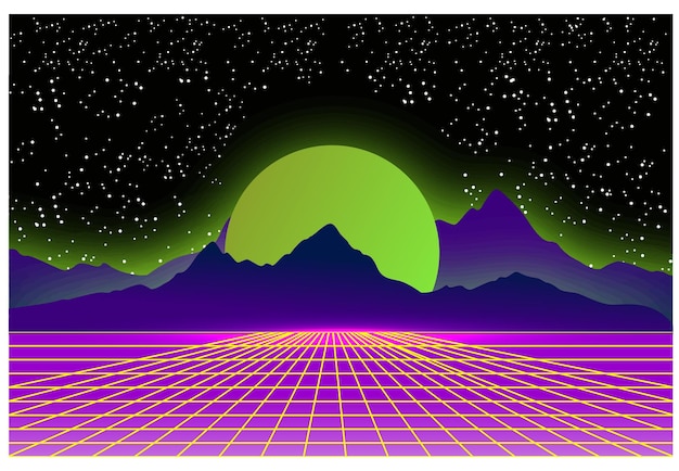 Vector vaporwave retrowave synthwave retro scifi futuristic background 1980s and 1990s Cover