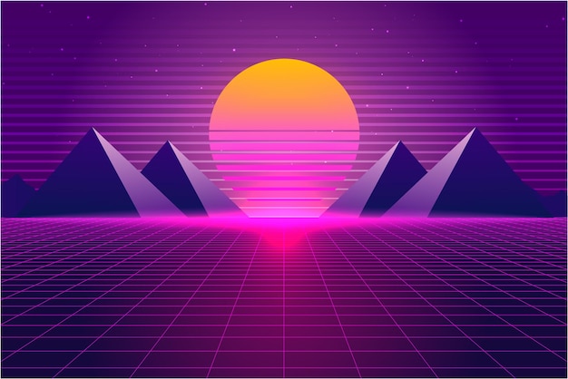 Vector vaporwave retrowave synthwave retro scifi futuristic background 1980s and 1990s design