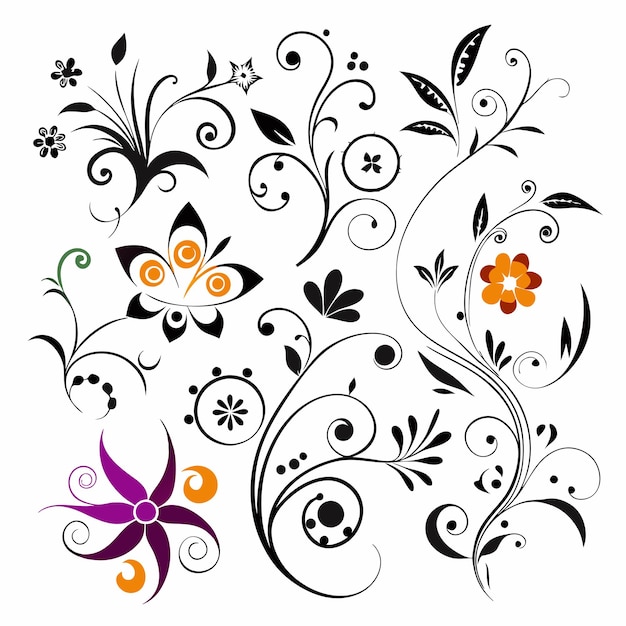 Vector various different coloring floral designs 29