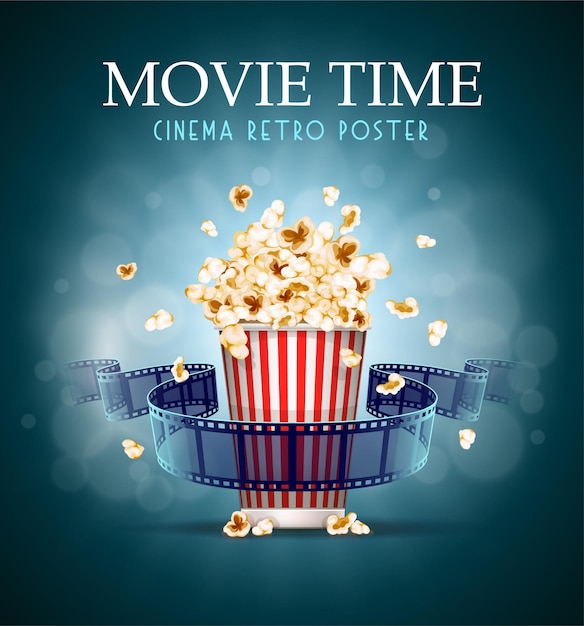 Vector vector illustration of movie time background.
movie time with popcorn banner.