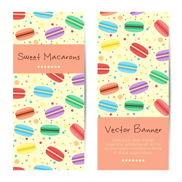 Vector vertical banners cards with sweet macarons