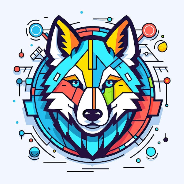 Vector of a vibrant and abstract fox head surrounded by geometric shapes