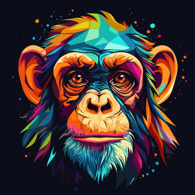 Vector of a vibrant monkey face illustration on a dark backdrop