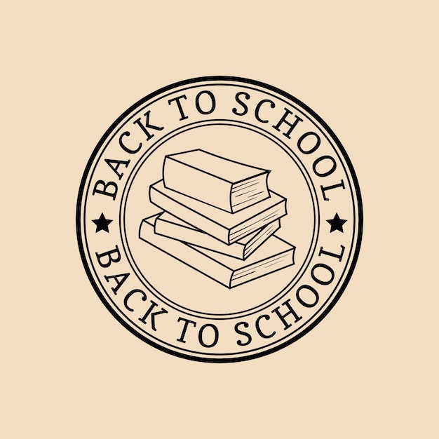 Vector vintage Back to school logo Retro emblem with pupil stack of books Knowledge day design concept