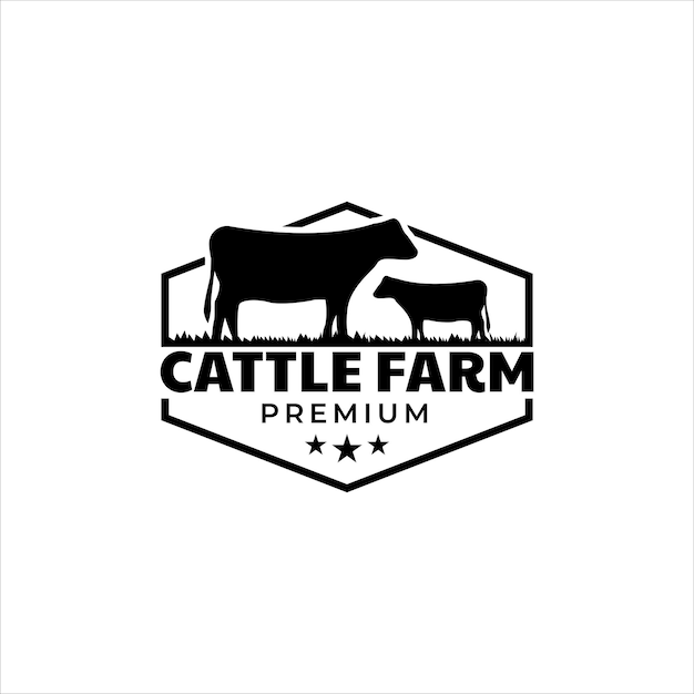 Vector vintage cattle animal farm logo design concept illustration idea