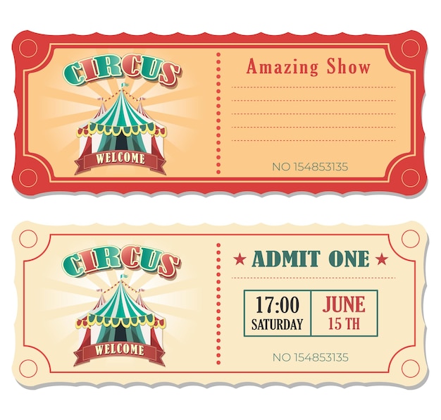 Vector vector vintage circus ticket retro design circus ticket with top admit one code and text elements for events