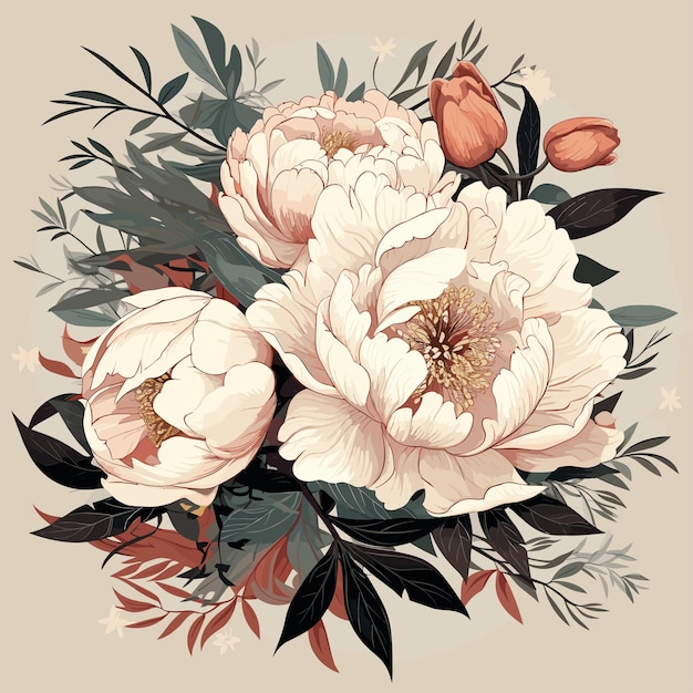 A vector vintage clipart of a peonies bouquet