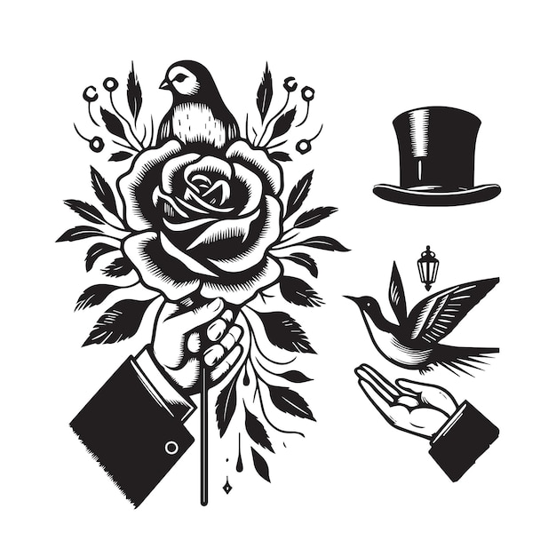 vector vintage monochrome tattoo illustration