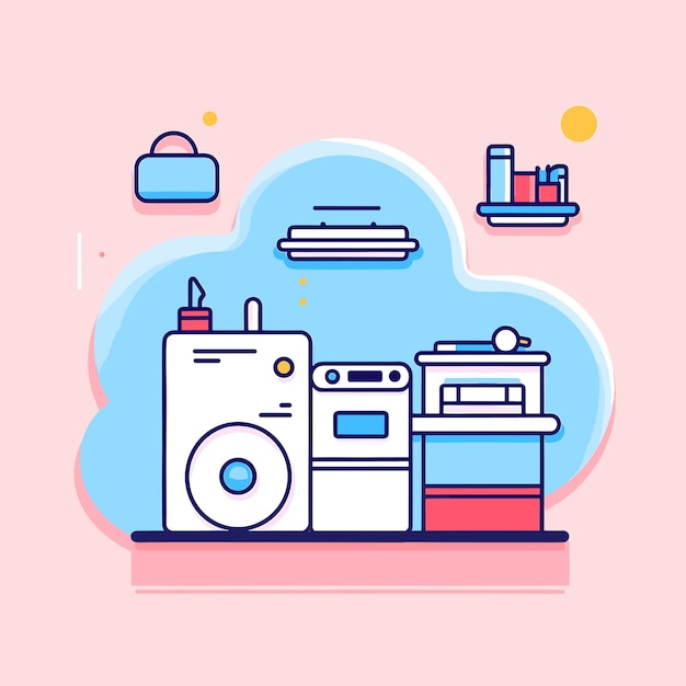 Vector of a washing machine icon sitting on top of a counte