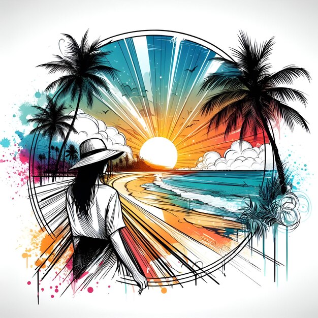 vector water color beach landscape tshart design