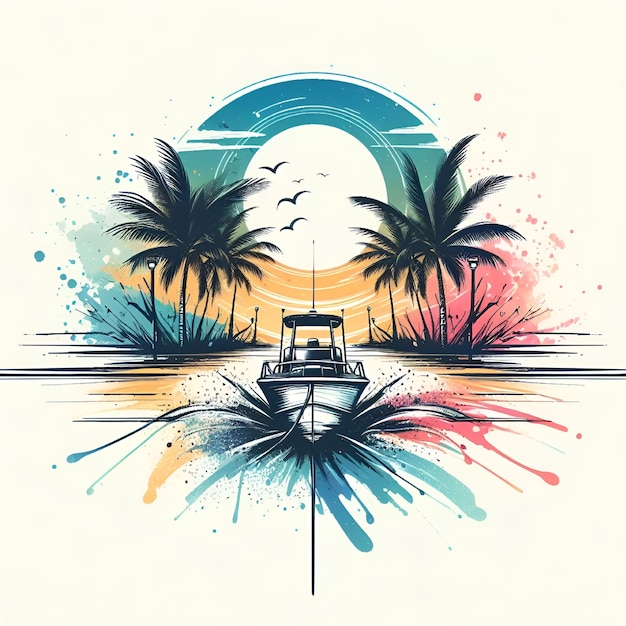 vector water color beach landscape tshart design