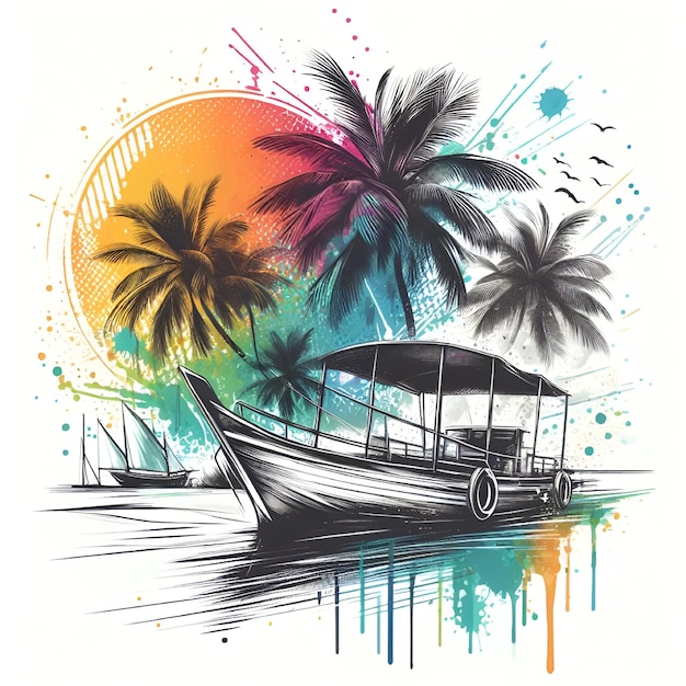 vector water color beach landscape tshart design