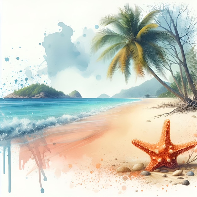 vector water color beach landscape tshart design