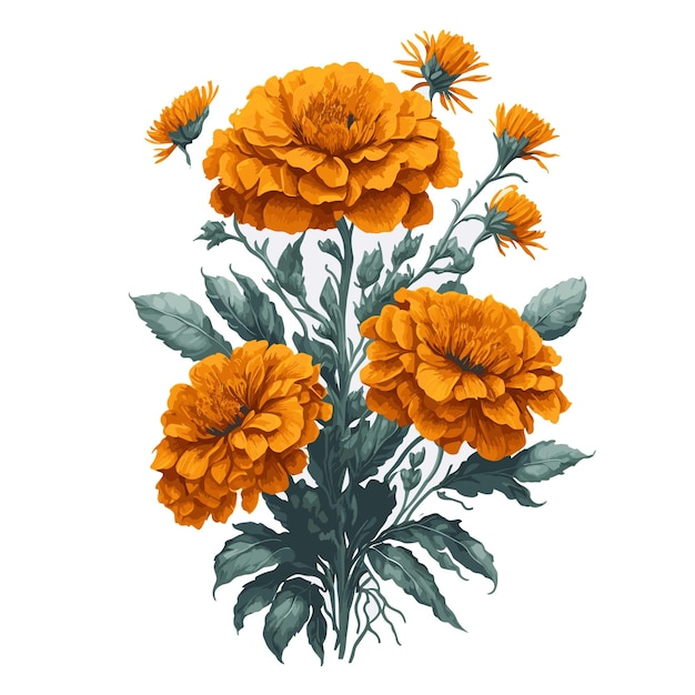 Vector watercolor African marigold clipart floral bouquet