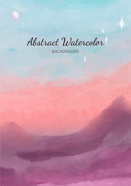 vector watercolor background with a sky with mountain and stars