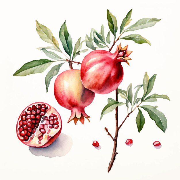 Vector vector watercolor hand drawn detailed pomegranate