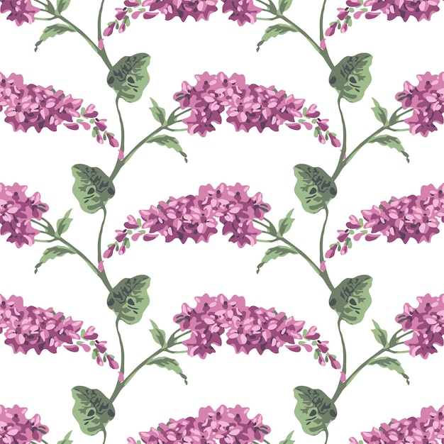 Vector vector watercolor illustration of seamless pattern with lilac bush flowers