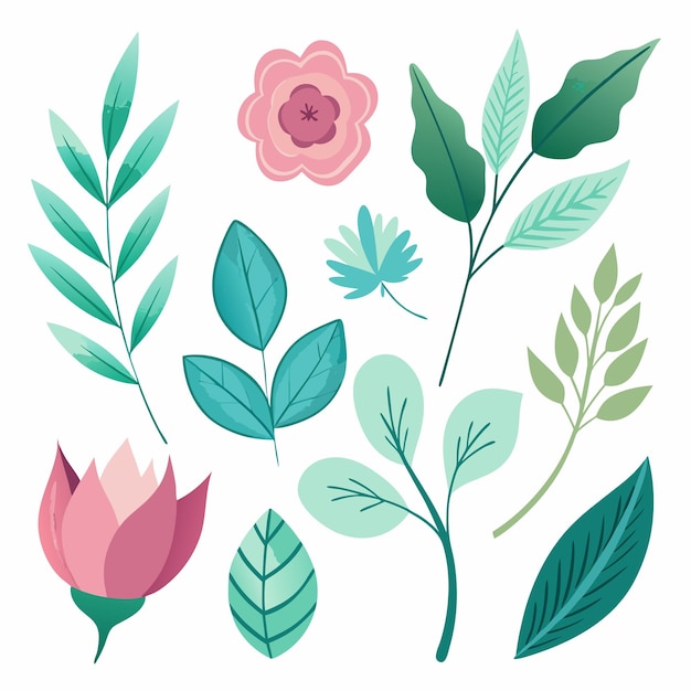 Vector vector watercolor leaves and flowers