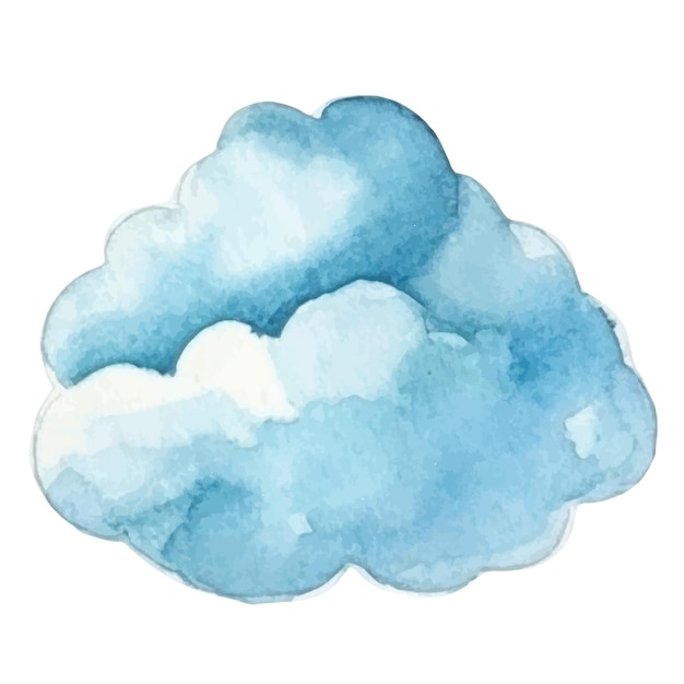 Vector watercolor painted cloud Hand drawn design elements isolated on white background