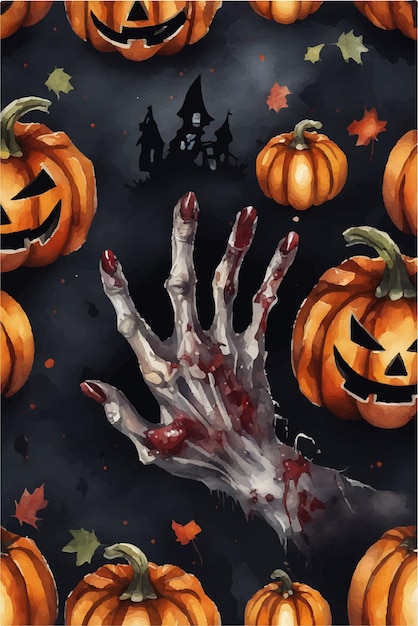 Vector watercolor painting of zombie hand for impressive Halloween