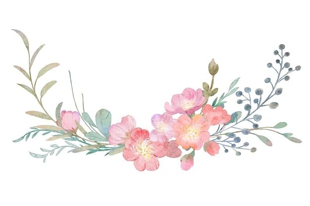 Vector watercolor pink flower bouquet collection