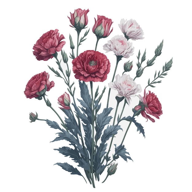 Vector watercolor Standard carnations clipart floral bouquet