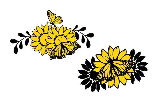 vector watercolor sunflower border