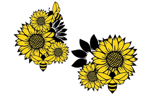 vector watercolor sunflower border