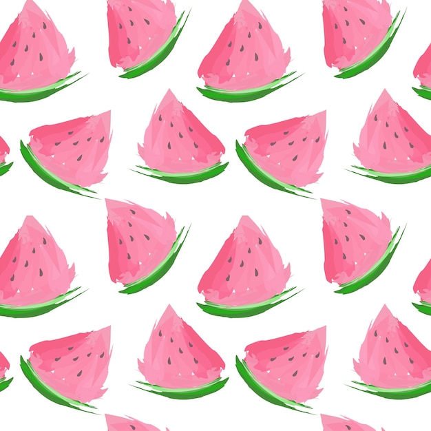 Vector watercolor watermelon slices seamless pattern Summer background