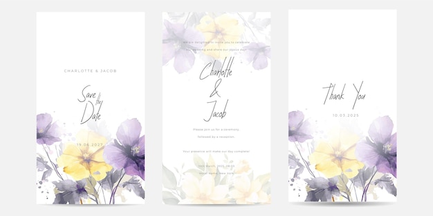 Vector watercolor wedding invitation floral and leaves card template